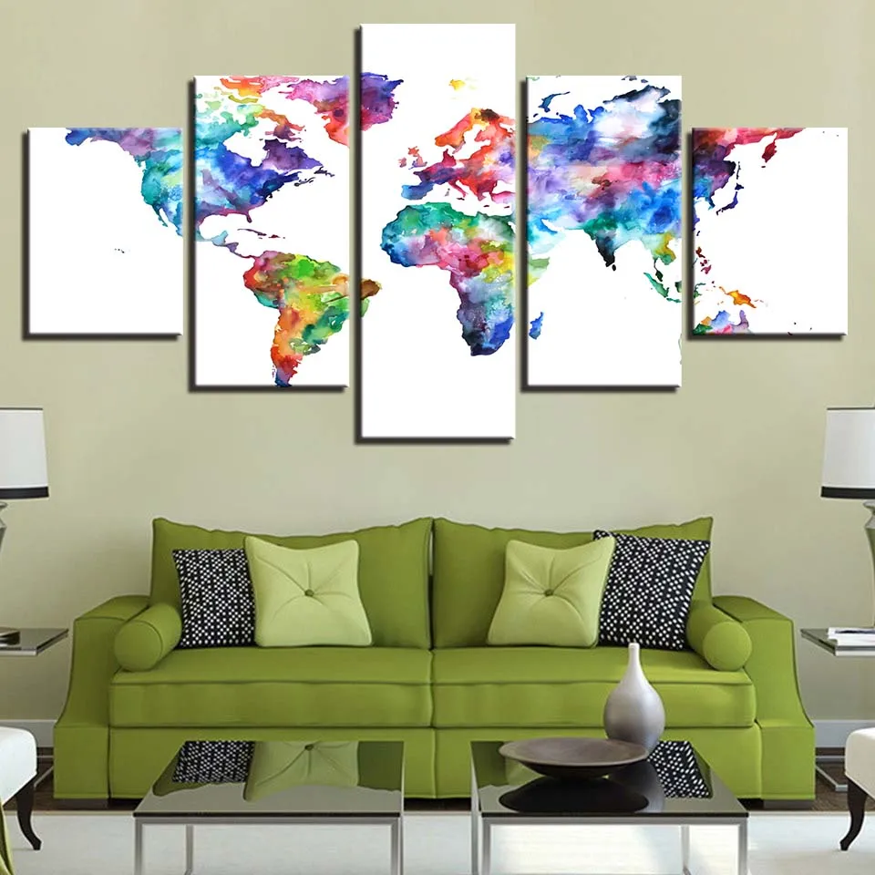 Modular Pictures Poster Framework 5 Pieces Abstract Graffiti Color Map Painting Decor Home Wall Art HD Prints On Canvas Artworks | Дом и сад