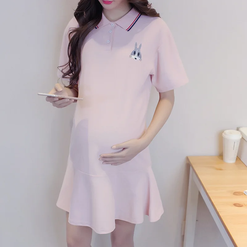 Новинка Хлопковое платье для беременных с коротким рукавом летняя однотонная