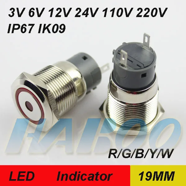 

10 шт./лот dia.19 мм металлический выключатель света со светодиодным индикатором 2 контакта водонепроницаемый IP67 ЗАЩИТА IK09 6V 12V 24V 110V 220V