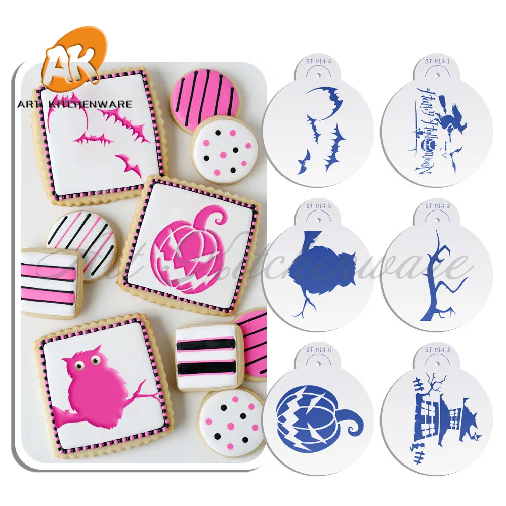 6 шт./компл. Счастливый Хэллоуин Летучая мышь/тыква/Призрак дом дизайн трафарет