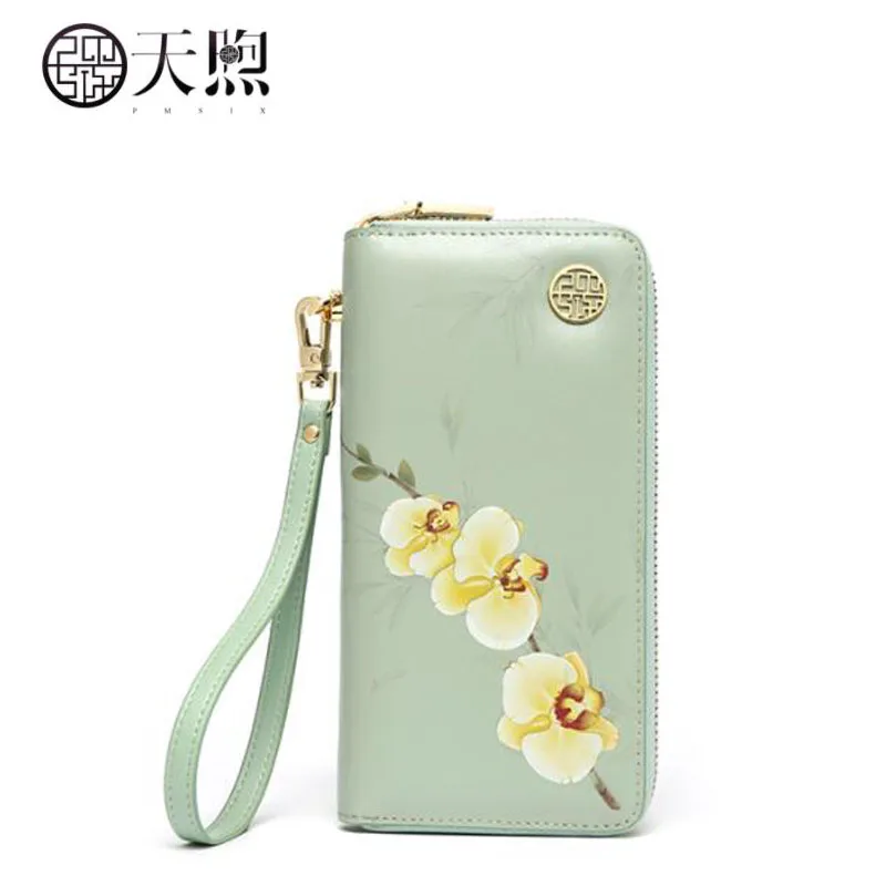 Женский Длинный кошелек из воловьей кожи Pmsix большой вместительный на молнии 2019 |