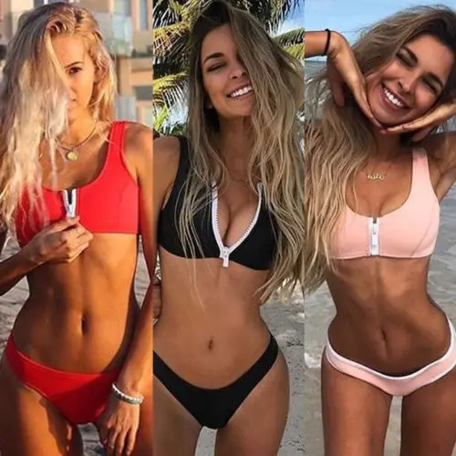 Женский купальник бикини с пуш апом и подкладкой на молнии|Купальники| |