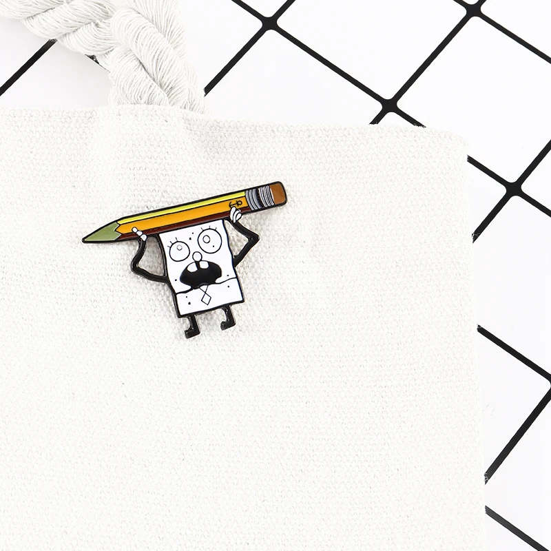 Милая мультяшная губка карандаш эмалированная булавка забавная брошь с героями