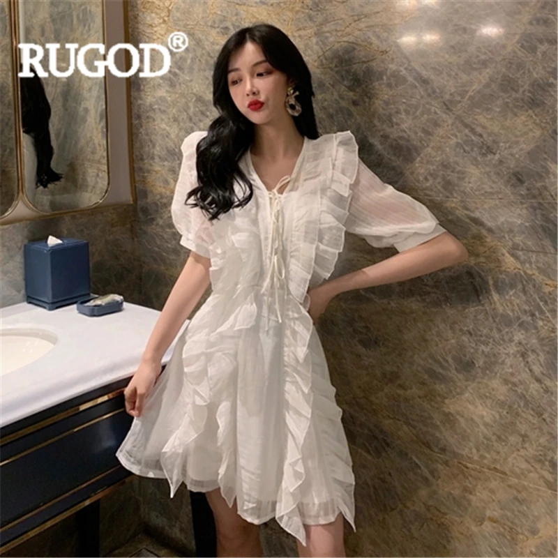 Женское вечернее платье RUGOD белое элегантное кружевное трапециевидной формы с