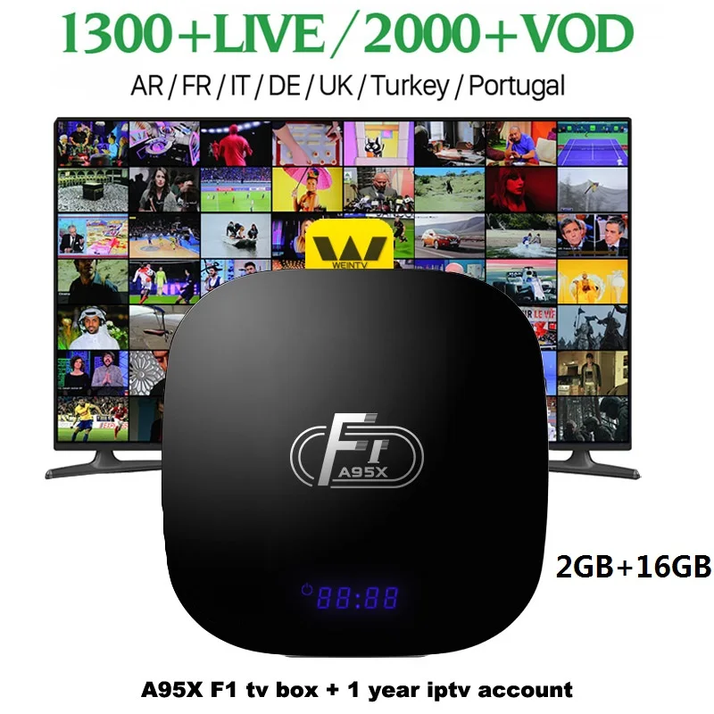 2G16GB 1year iptv A95X F1 смарт ТВ приставка Android 8,1 Amlogic S905W четырехъядерный телеприставка 4K 2G 16G 2,4 GHz WiFi A95XF1 поддержка H.265 4K PK X96 mini - Цвет: 2G16GB 1year iptv