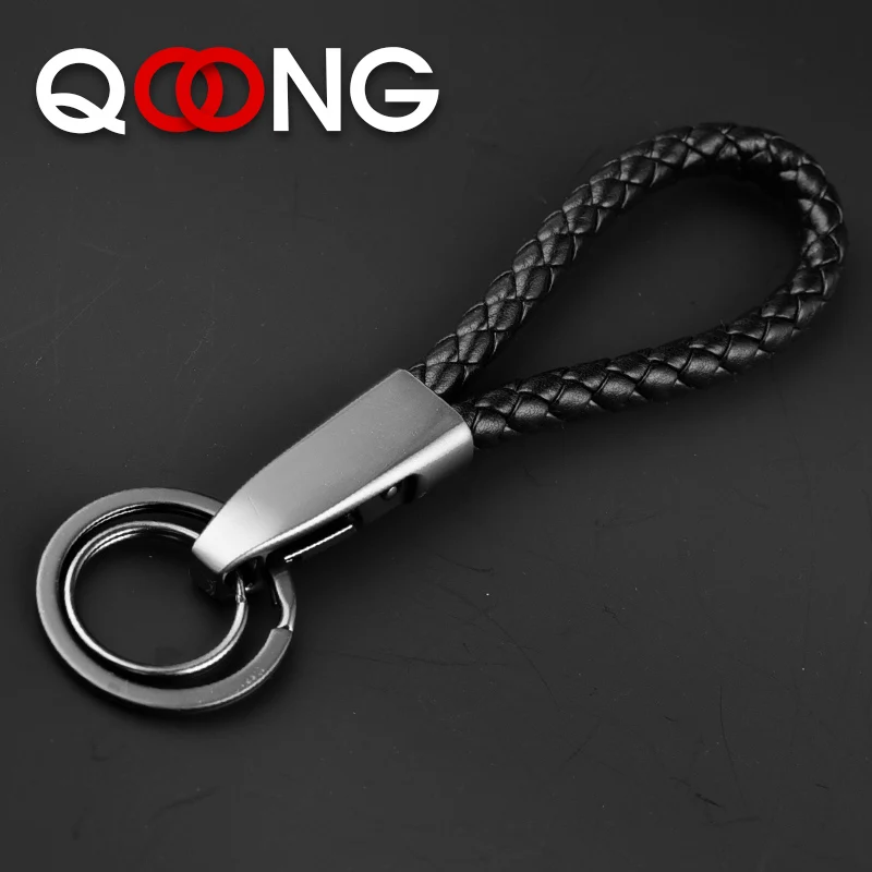 Black QOONG, новинка, для влюбленных, Плетеный, из натуральной кожи, цепочка для ключей, ручная работа, Wavon, брелок, цинковый сплав, брелок для ключей, автомобильный держатель для ключей S05 - Цвет: Black