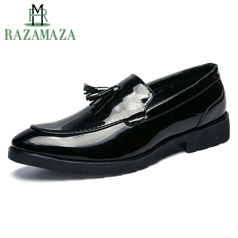 RAZAMZA/модные мужские кожаные модельные туфли на плоской подошве из лакированной