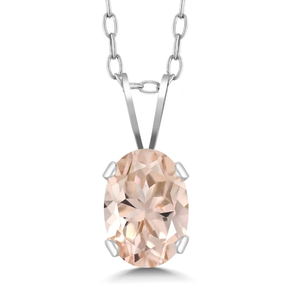 GemStoneKing 925 пробы серебряные драгоценные камни ювелирные украшения 0,65 карат Овальный натуральный персик кулон из морганита ожерелье для женщин