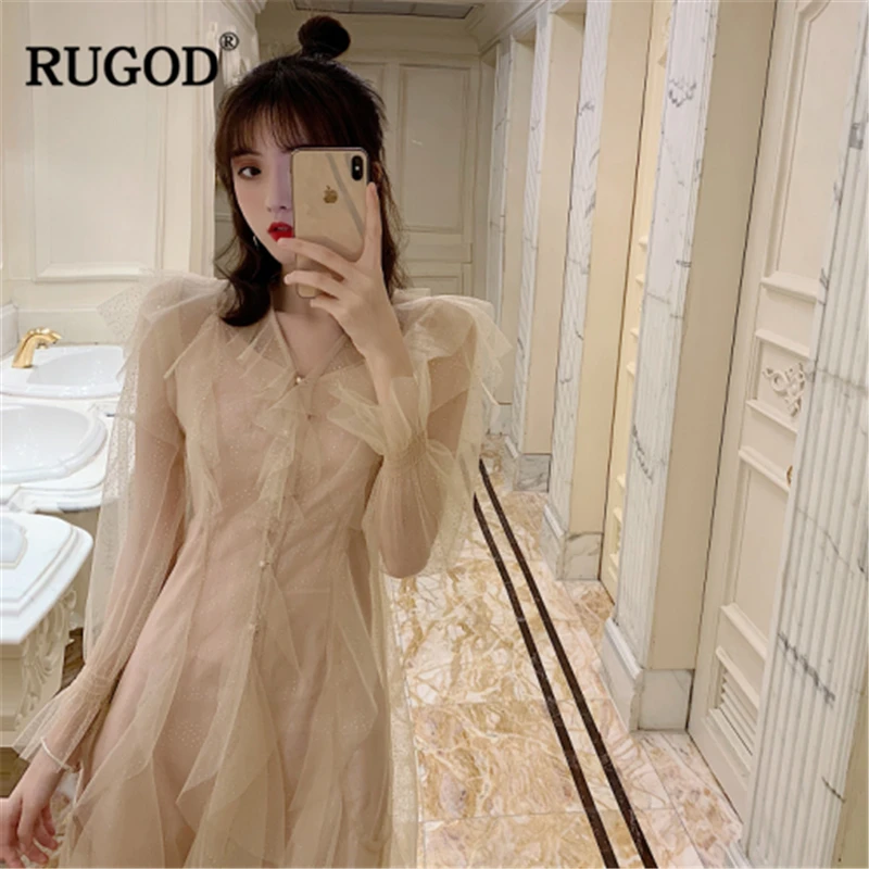 Женское платье из двух частей RUGOD однотонное феи с длинными рукавами трикотажное