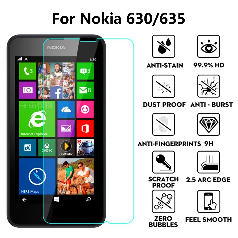 2 шт. 9H ультратонкое закаленное стекло премиум класса для Nokia Lumia 630 635 636 638 Dual Sim N630