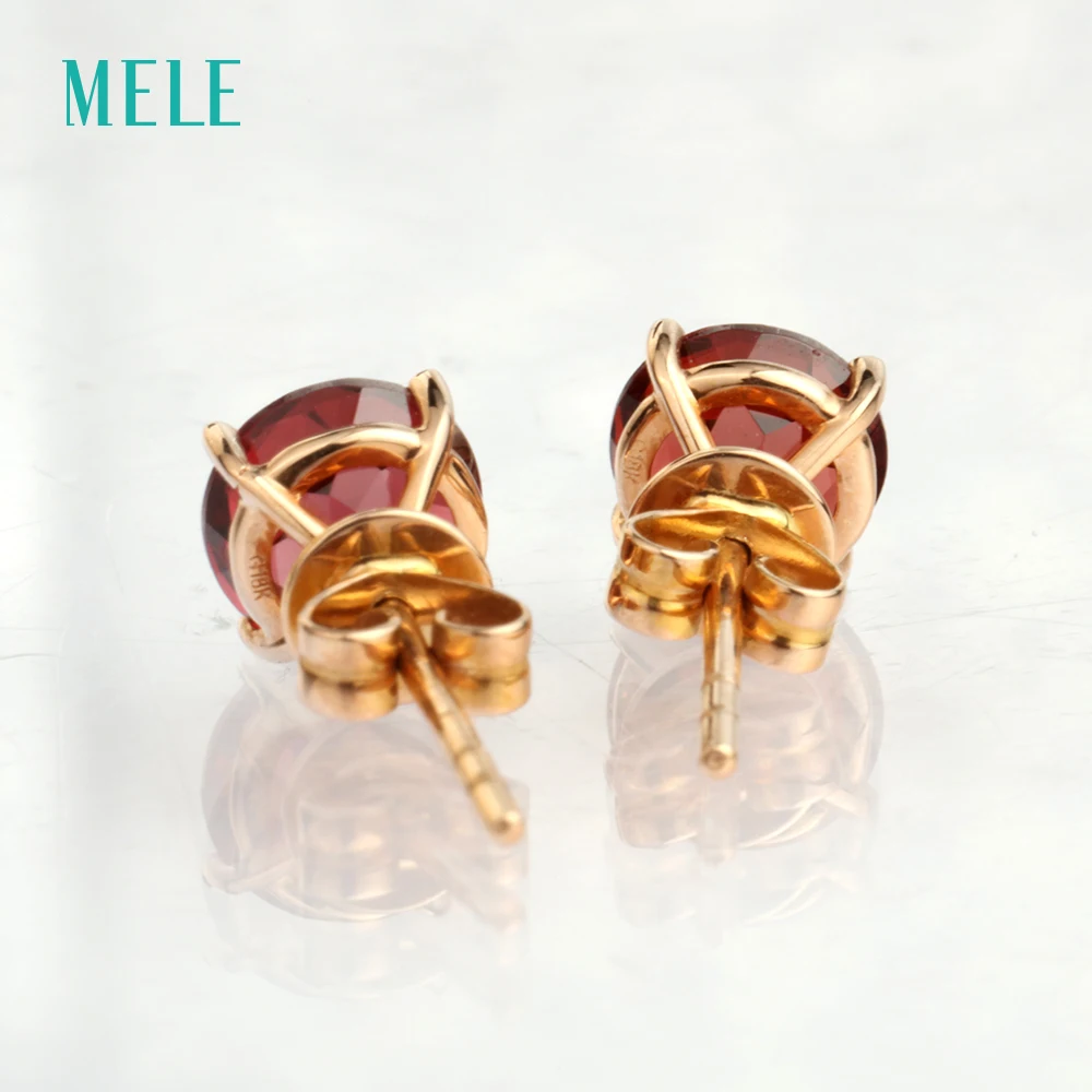 Natural Mozambique garnet rose gold earring round 6mm*6mm real 18k romantic and beautiful exquisite | Украшения и аксессуары