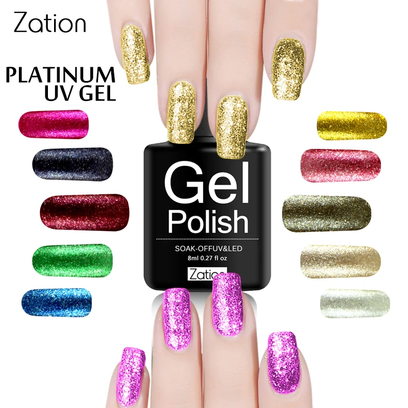 Zation Platinum отмачиваемый Гель лак для ногтей Блестящий NailArt полупостоянные блестки