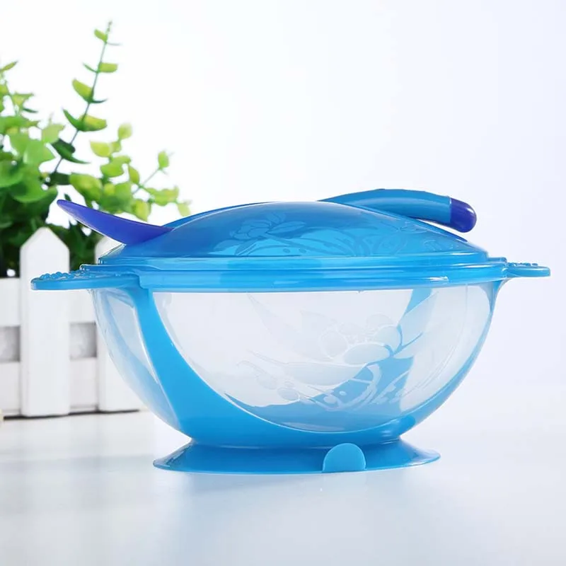 Обучающая чаша с крышкой для кормления детей присоской мультяшная бинауральная