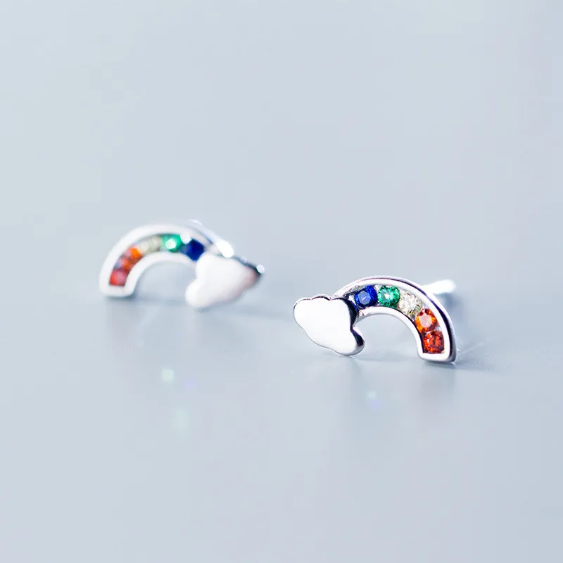 

925 Sterling Silver Colorful Crystal Rainbow Earrings For Women Girl Handmade Stud Earrings Sterling-silver-jewelry eh103