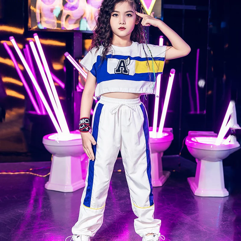 Джазовые танцевальные костюмы для девочек клетчатые топы штаны Детский костюм в