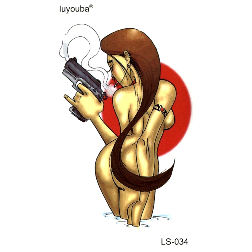 

Водостойкая временная татуировка для мужчин и женщин с пистолетом, флэш-тату в стиле Харадзюку, наклейка-убийца, искусственная татуировка