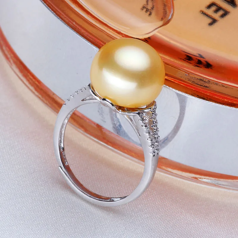 Женское кольцо в подарок с надписью 925 пробы [яркий жемчуг] Золотое жемчужное 12 мм