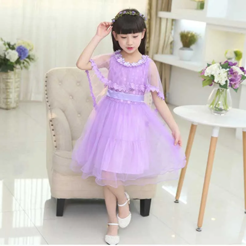Kids Dresses for Girls Summer Dress 4 to 14 Years White Purple Pink Ball Gown Sleeveless Floral Children's Clothing | Детская одежда