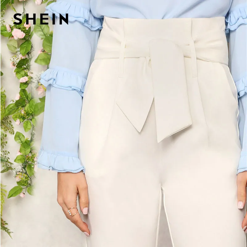 SHEIN Брюки С Поясом И Высокой Талией Женские Элегантные Брюки Для Офиса С Высокой Талией