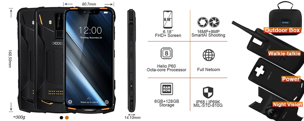 IP68 DOOGEE S90 модульный прочный мобильный телефон 6,18 дюймов дисплей 5050 мАч Helio P60 Восьмиядерный 6 ГБ 128 ГБ Android 8,1 Andriod 8,1 16,0