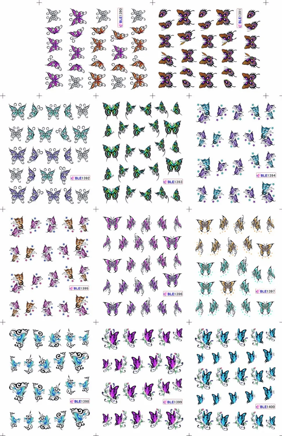

11sheet/set BLE1390-1400 Butterfly nail sticker decal Serie water decals nail art stickers for nail water decals,Free shipping,b