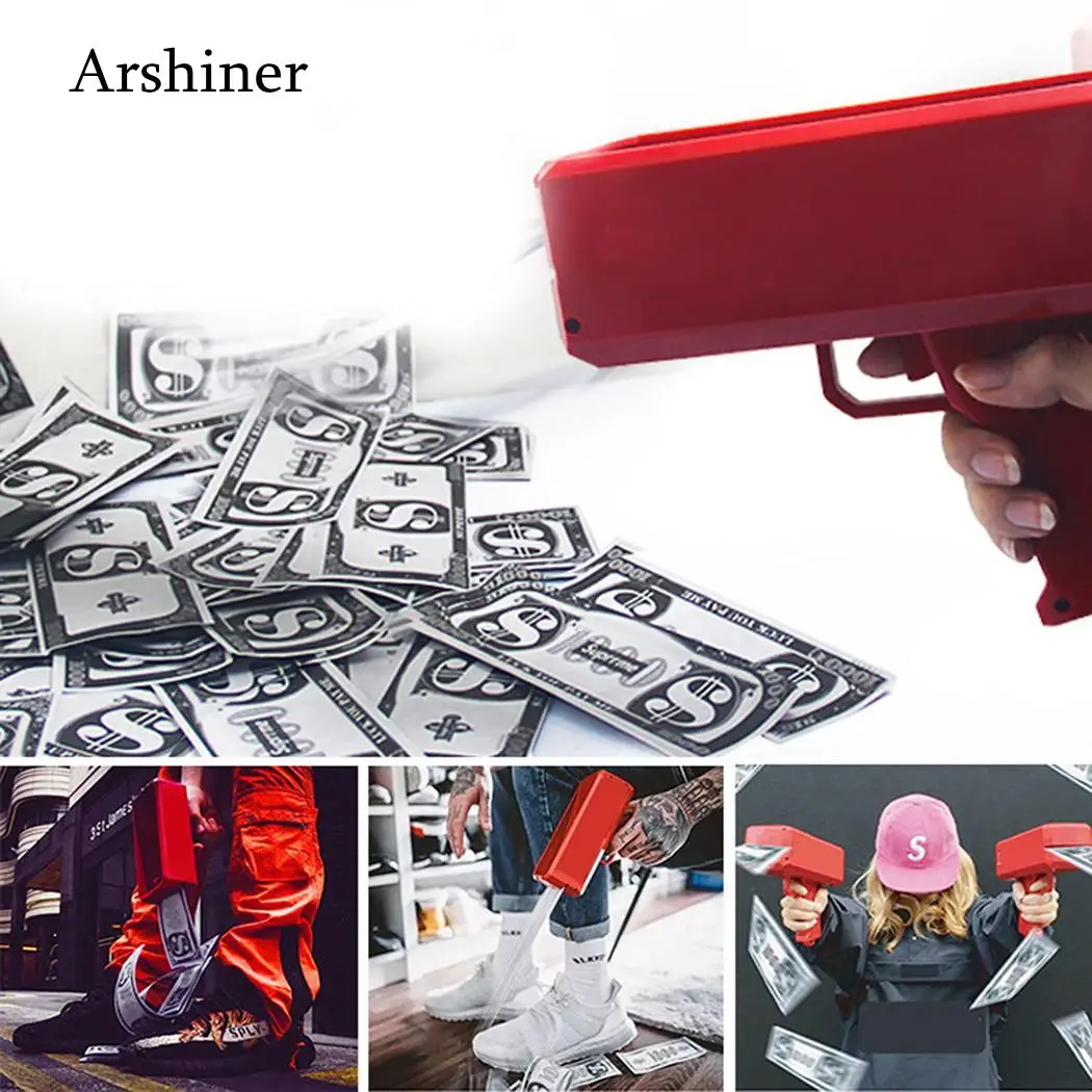 Новый денежный пушечный спрей пистолет для денег игрушка дождевых коса банкнот