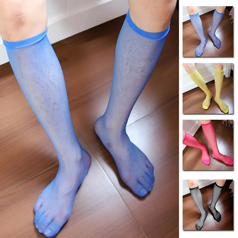 Мужские сексуальные тонкие чулки шелковые нейлоновые сетчатые прозрачные