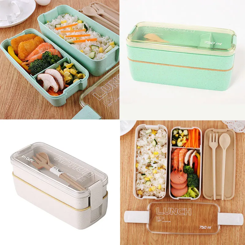 750 мл здоровый материал 2 слоя Ланч-бокс Пшеничная солома Bento коробки микроволновая посуда контейнер для хранения продуктов Ланчбокс