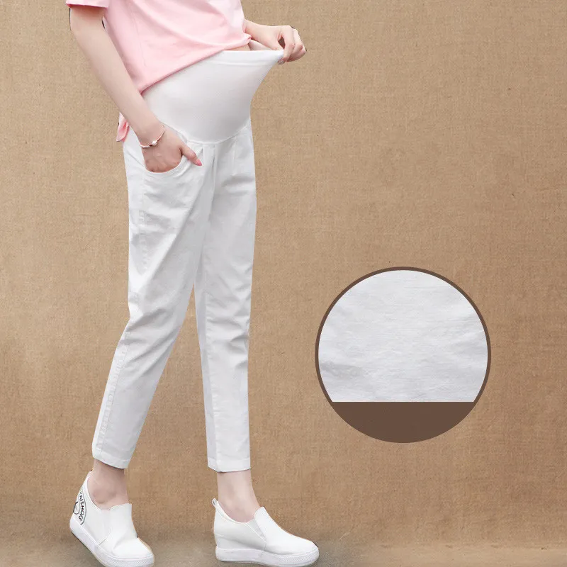 Брюки для беременных женщин Весна и осень тонкая одежда хлопок лен брюки живота