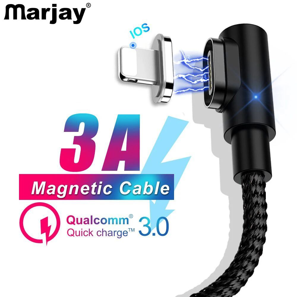 Marjay Быстрая зарядка 90 градусов Магнитный usb-кабель зарядное устройство для iPhone XS