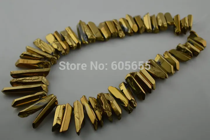 

Polished Smooth Gold color Titanium Plating Crystal Stick Point Graduated Loose Beads 5 strands per lot