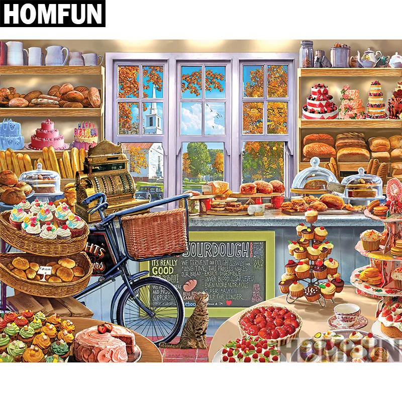 

HOMFUN Full Square/Round Drill 5D DIY Diamond Painting "The Bakery" 3D Embroidery Cross Stitch 5D Home Decor A00777