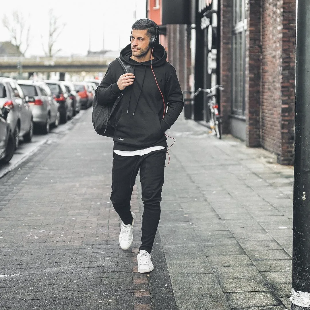 Для мужчин занятия фитнесом тренировки Slim Fit с капюшоном толстовка карманом