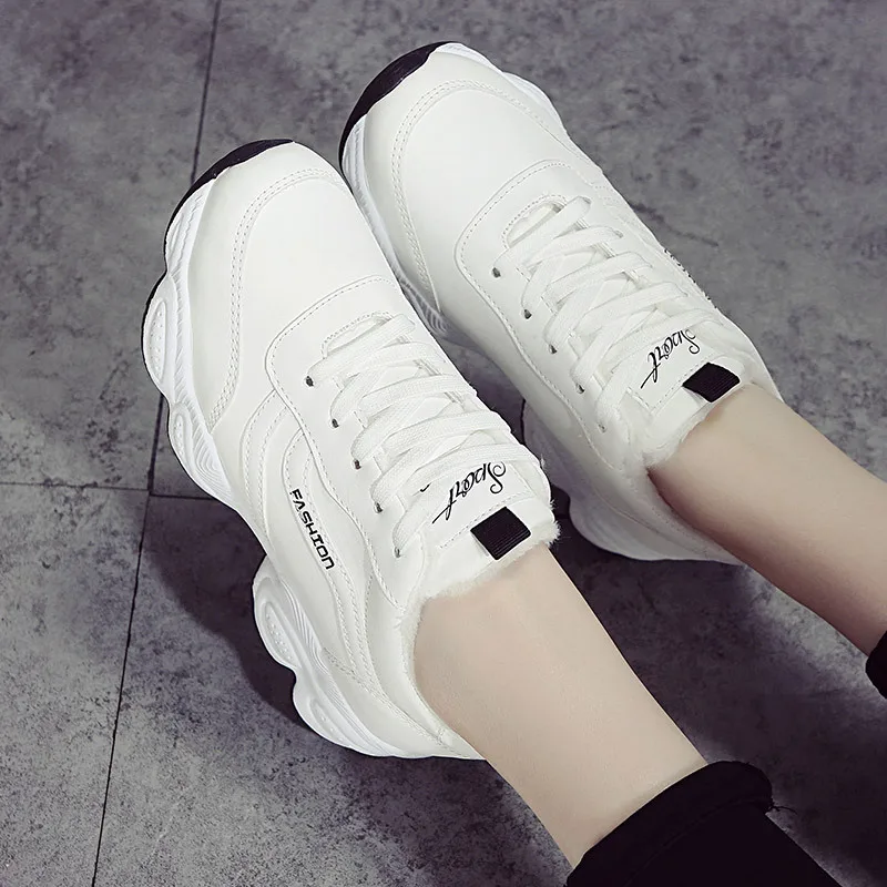 Женские белые сникерсы новая модная зимняя женская повседневная обувь на