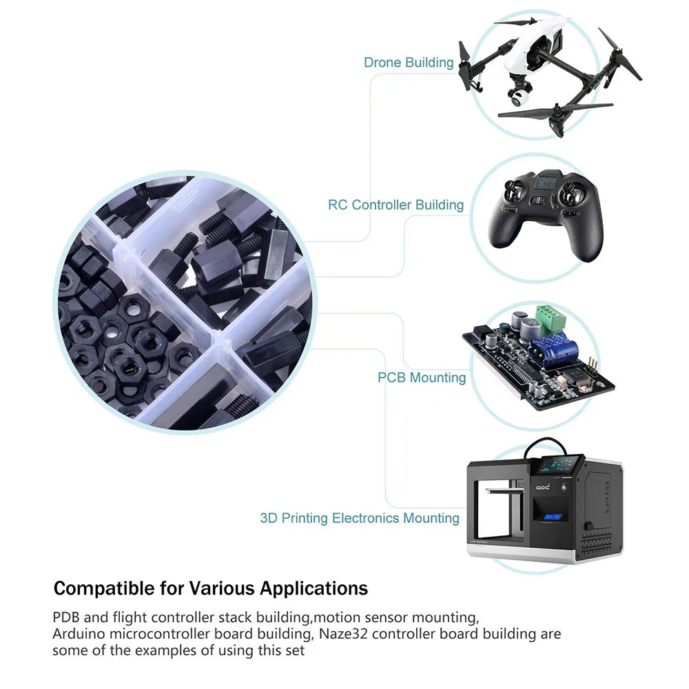 

180 pcs M3 Nylon Male Female Hex Utility Spacer Standoff Screw Nut Assortment Mounting Hardware Kit For FPV,Quadcopter Drone, RC