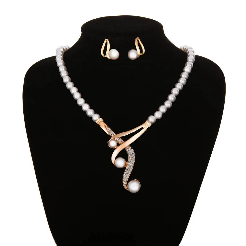 Женское Ожерелье + серьги с кристаллами имитация жемчуга кулон для свадебной