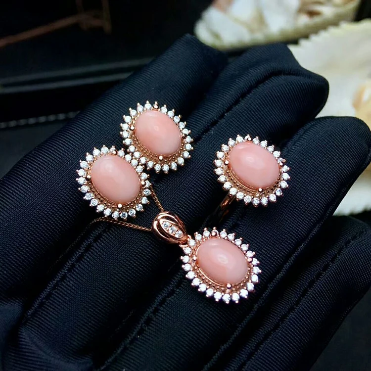 MeiBaPJ натуральный желе розовый коралл драгоценный камень 925 Серебряные серьги кольцо кулон ожерелье 3 костюмы прекрасные свадебные ювелирные наборы для женщин