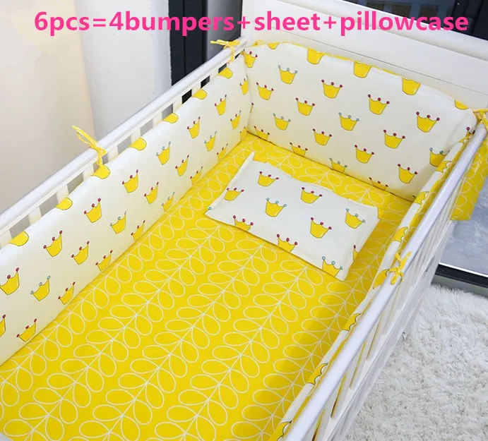 2017! 6PCS Cot Bedding Cotton Bumpers cama infantil Crib Baby Bedding Sets (bumpers+sheet+pillow cover)