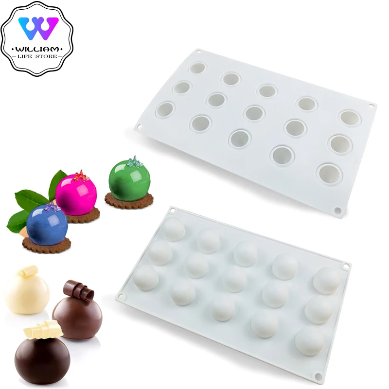 

15 even round ball-shaped 3D silicone mold mini truffle flowing heart filling chocolate mousse cake baking