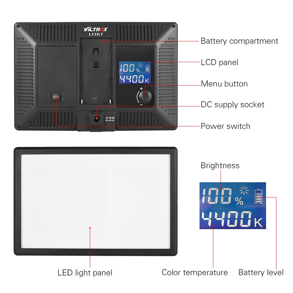 Vitrox L116T профессиональный светодиодный видео свет двойной цвет темп CRI95 +