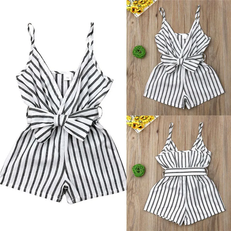 

Adorable Newborn Baby Girls Clothing Romper Sleeveless V Neck Jumpsuit Striped Outfits Clothes New