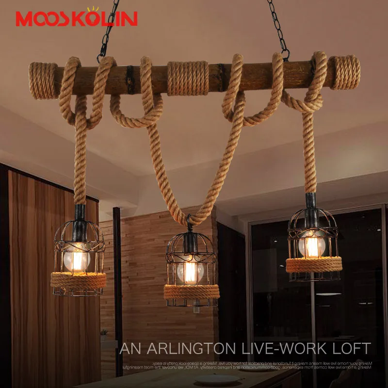 Винтажные подвесные светильники в стиле лофт веревка из пеньковой веревки