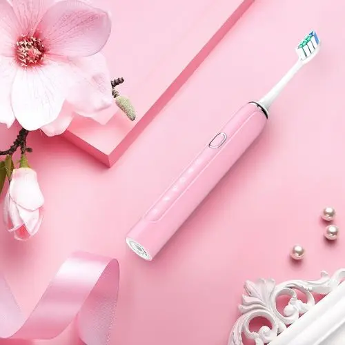 Pink Беспроводная зарядка белая звуковая электрическая зубная щетка 5 режимов для взрослых и подростков умный чип электрическая зубная щетка перезаряжаемая - Цвет: Pink