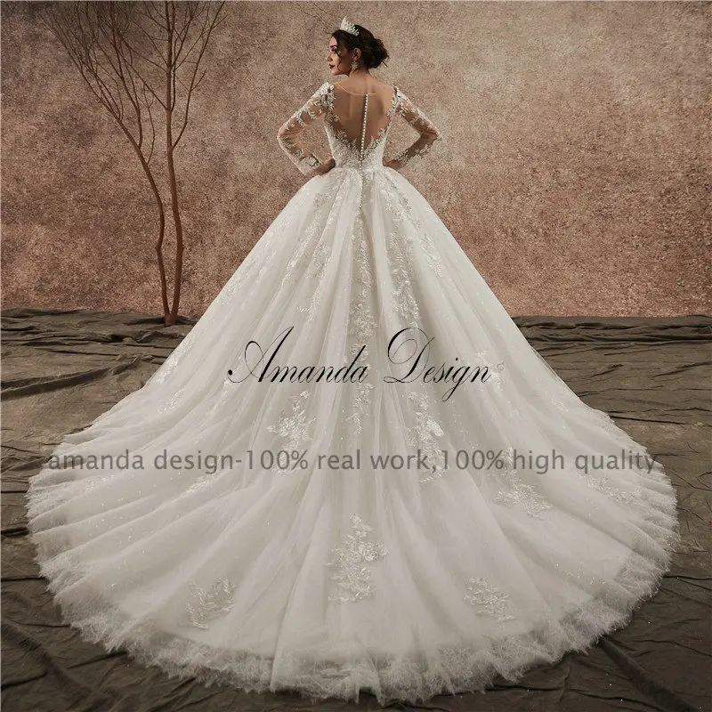 Аманда дизайн vestido de casamento длинный рукав кружева аппликация Иллюзия черное свадебное платье