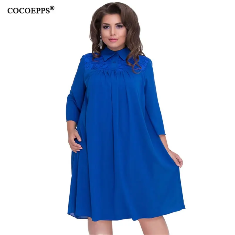 COCOEPPS, женское Повседневное платье большого размера, зима, Осеннее кружевное платье с длинным рукавом, офисное платье большого размера плюс, Свободные Теплые платья Vestido