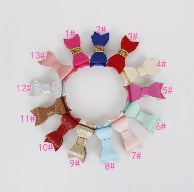 retail 2015 new Glitter Felt and Artificial Leather Bow Hair Clips girl Fashion Accessory Grips |