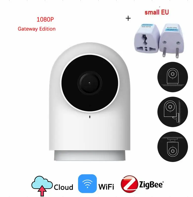 add small EU adapter Xiaomi Aqara умная камера G2 1080P Gateway Edition Zigbee умная связь Wifi Беспроводная облачная домашняя безопасности - Цвет: add small EU adapter