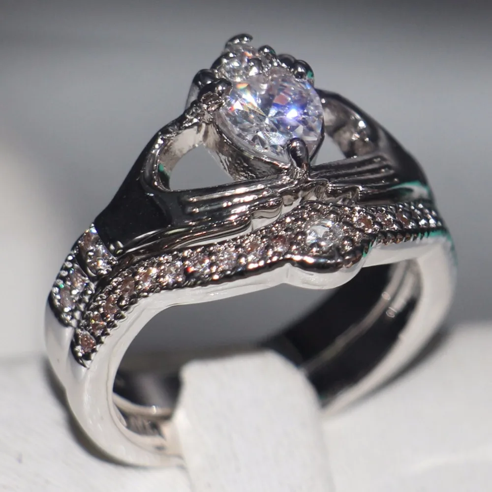 Уникальный дизайн Винтажные Ювелирные изделия Claddagh 10 карат белое золото