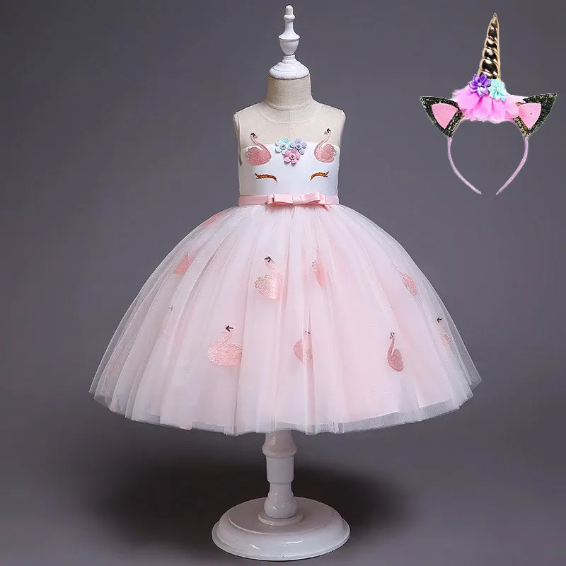 Unicorn Dress N Set VOGUEON/платье-пачка с единорогом для маленьких девочек; Летние Элегантные вечерние платья без рукавов; детское нарядное платье с единорогом; костюм на день рождения - Цвет: Unicorn Dress N Set