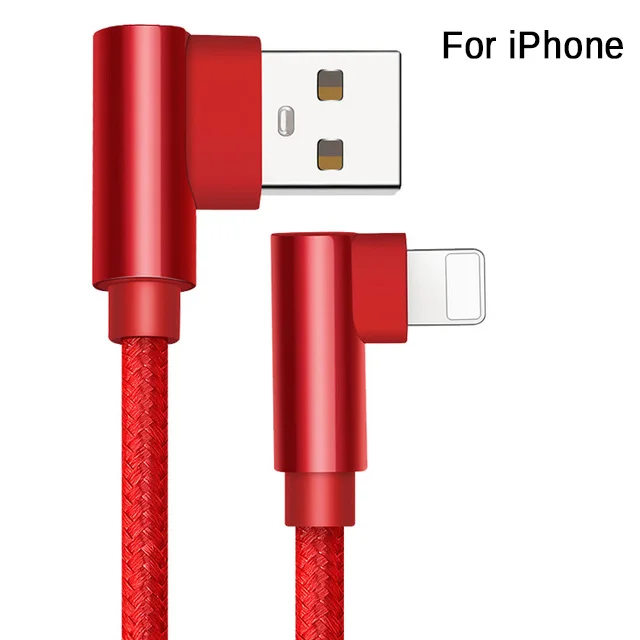 For iPhone Red QC 3,0 двойной локоть мобильный телефон USB кабель для передачи данных Micro usb type C кабель для samsung Galaxy S9 S8 Plus зарядный кабель - Цвет: For iPhone Red